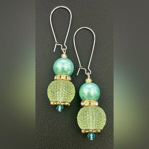 Y2K Mint Green Sugar Bead Drop Earrings Rhinestone Spacers Costume 2000s